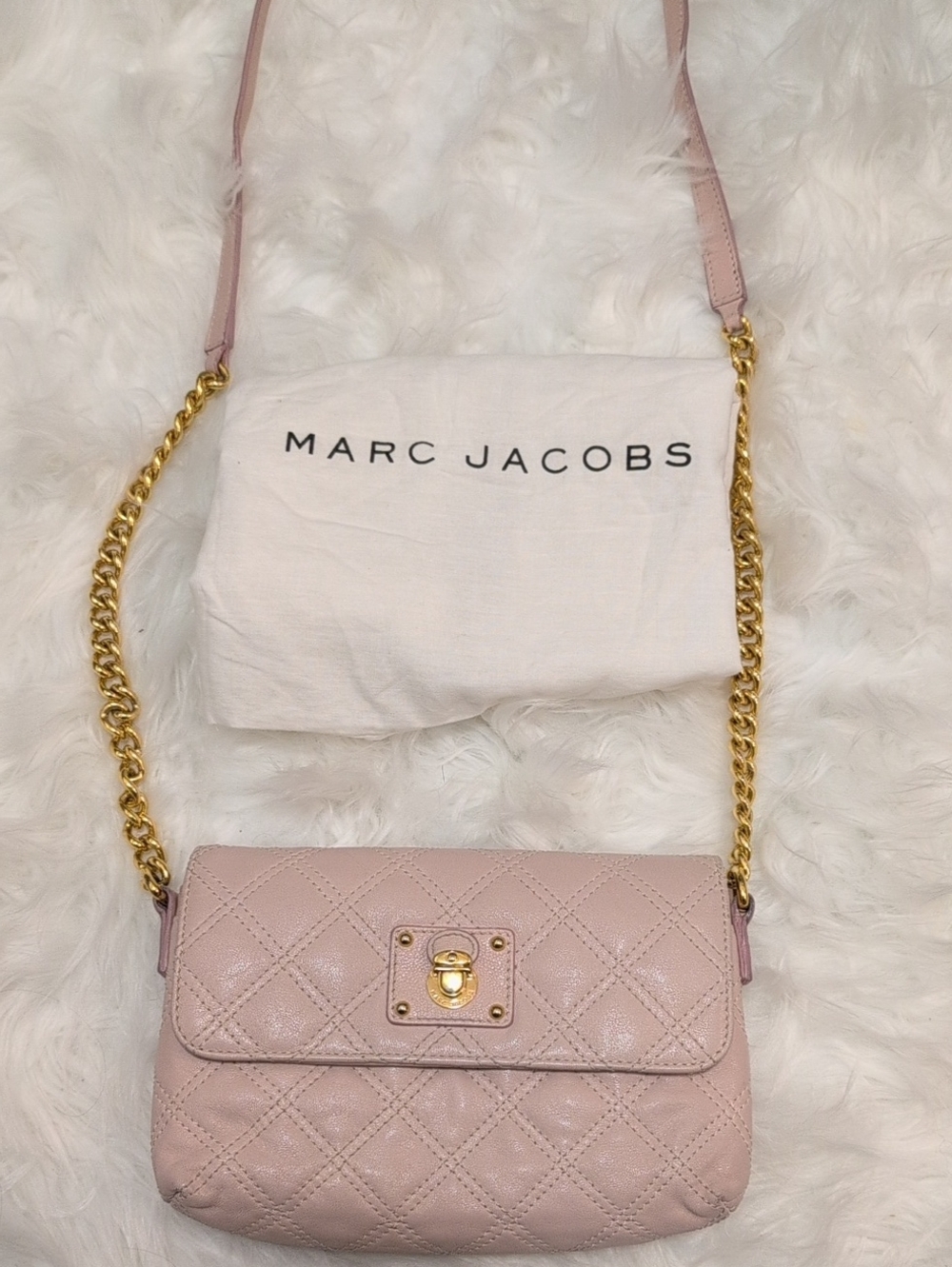 Marc Jacobs Quilted Blush Leather Crossbody with Gold Chain Strap & Dust Bag